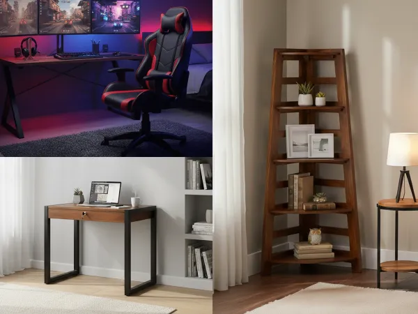 Crest Study Table With Pro Extreme Gaming Chair And Belle Bookshelf